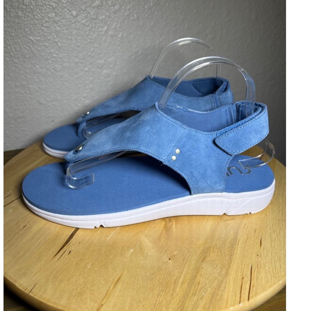 Ryka Margo Comfort T Strap Blue Suede Leather Sandals size 10 W NWOT